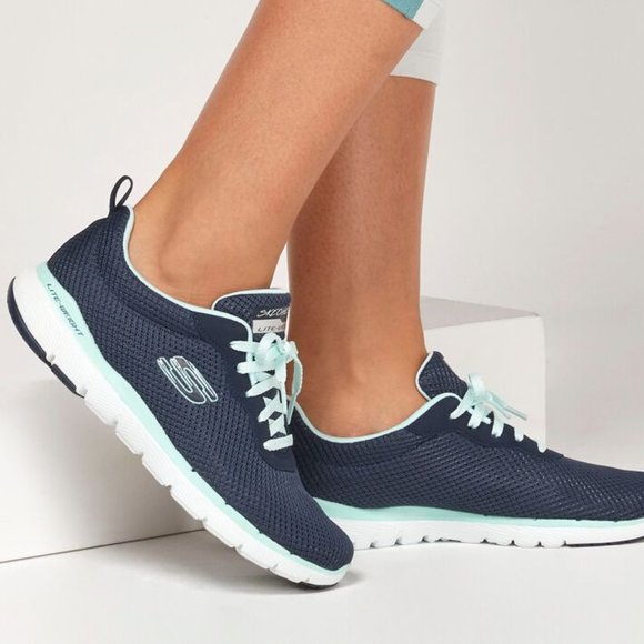 Skechers Shoes - Skechers Navy/Aqua Memory Foam Tennis Shoe Sneakers